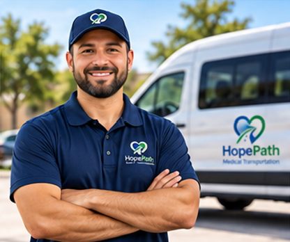 HopePath driver in uniform beside a vehicle